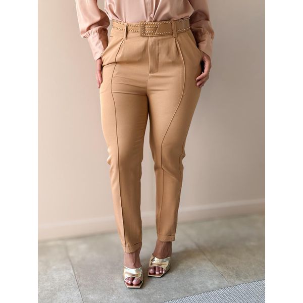 Calça alfaiataria Dalia com Cinto BEGE ESCURO