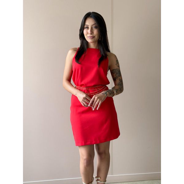 Vestido Curto Ananda em Crepe de Alfaiataria VERMELHO