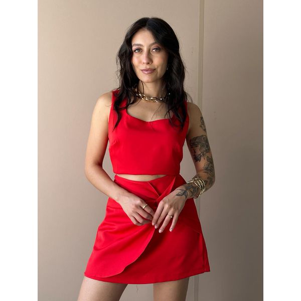 Conjunto Ayla Cropped e Shorts Saia em Alfaiataria VERMELHO
