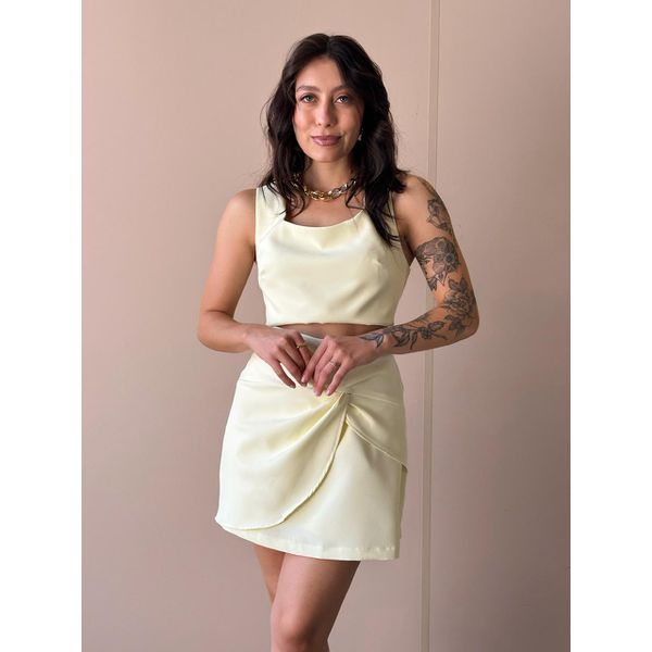 Conjunto Ayla Cropped e Shorts Saia em Alfaiataria AMARELO MANTEIGA