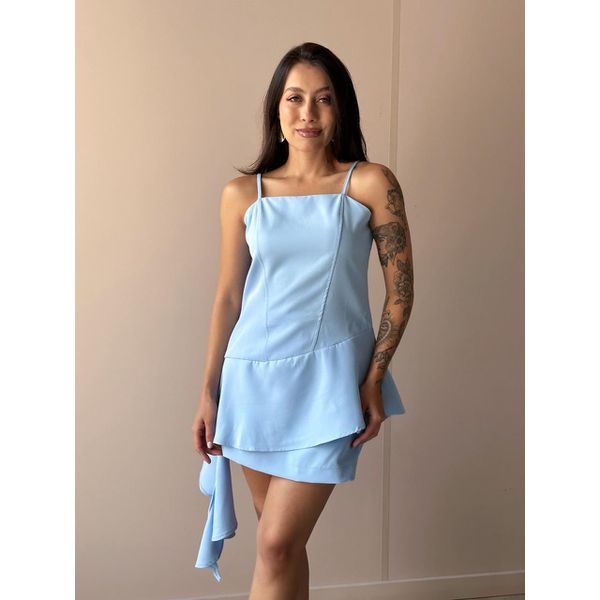 Conjunto Rochele Blusa e Shorts Saia em Alfaiataria AZUL CLARO