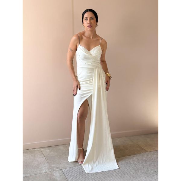 Vestido Longo Maya Alças Finas CREME