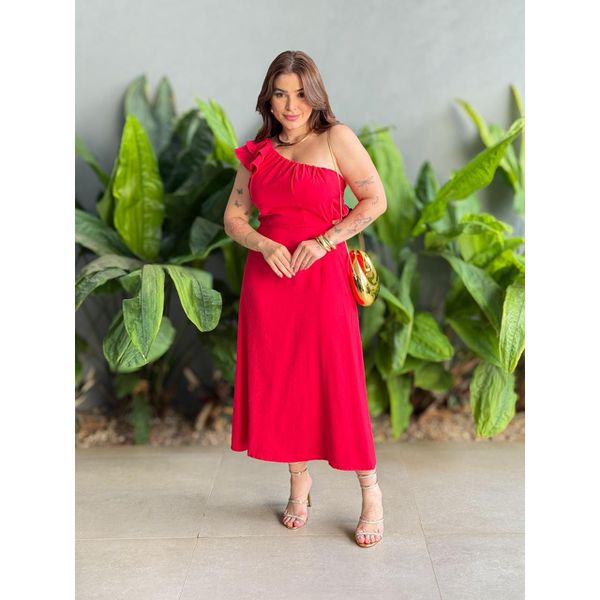 Vestido Midi Andrea Nula Manga VERMELHO