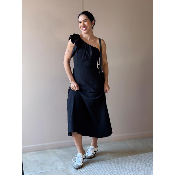 Vestido Midi Andrea Nula Manga PRETO