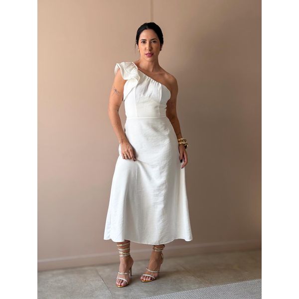 Vestido Midi Andrea Nula Manga OFF WHITE