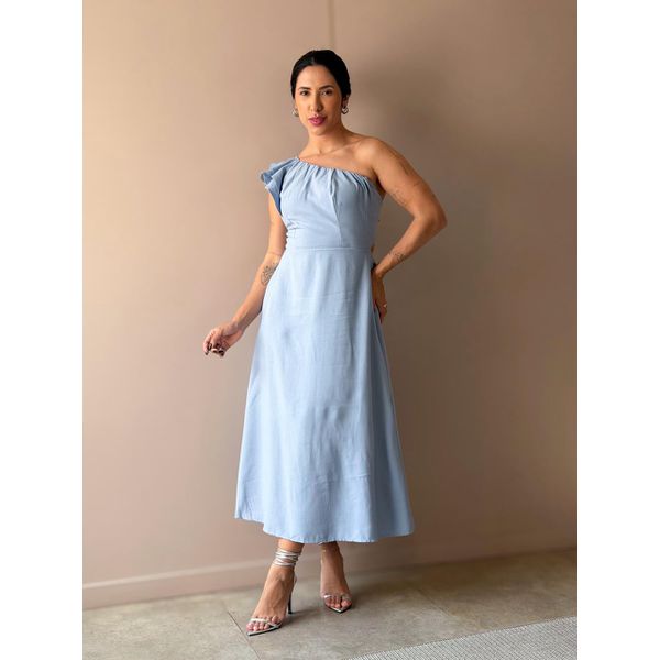 Vestido Midi Andrea Nula Manga AZUL CLARO