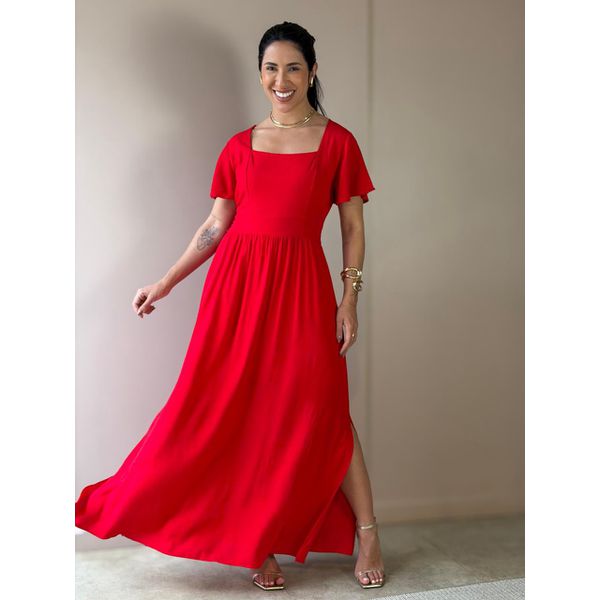 Vestido Midi Ruth Manga Curta VERMELHO