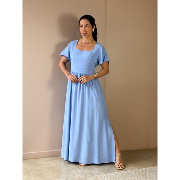 Vestido Midi Ruth Manga Curta AZUL CLARO