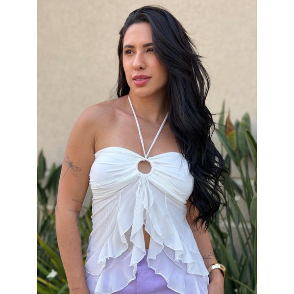 Blusa Bata Sem Alças em Tule OFF WHITE