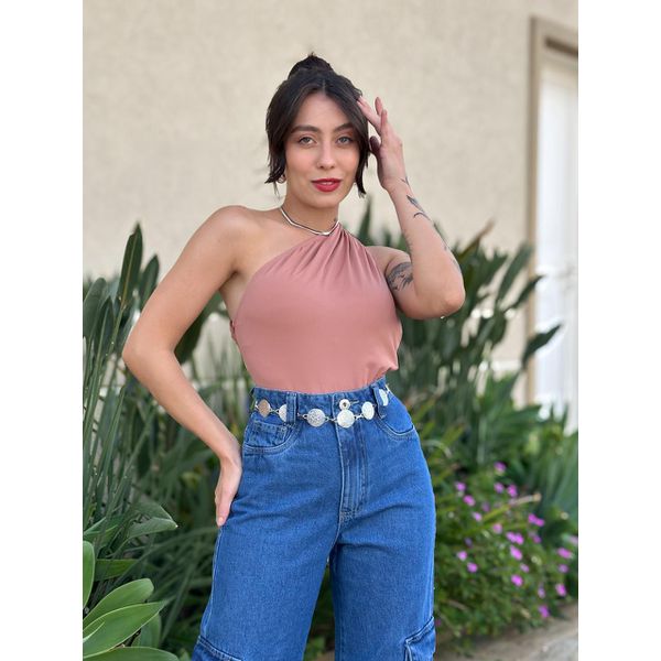 Body Nula Manga em Poliamida CAPUCCINO