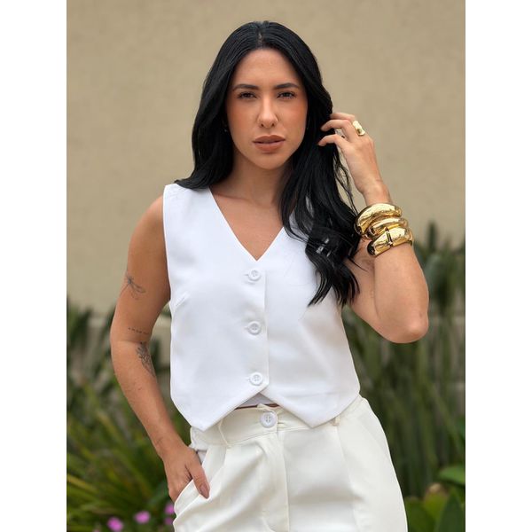 Colete Curto em Alfaiataria OFF WHITE