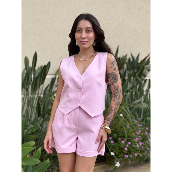 Colete Curto em Alfaiataria ROSA CLARO