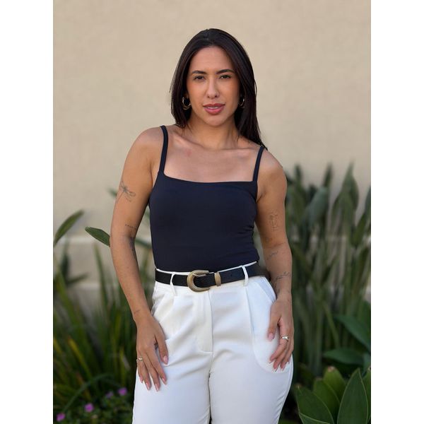 Cropped Alongado Alças Finas em Poliamida PRETO