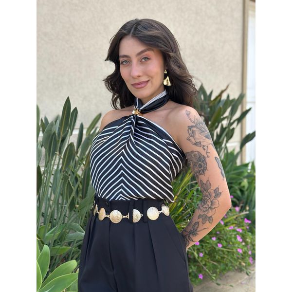 Lenço Multiformas de Amarração ESTAMPADO PRETO E CREME