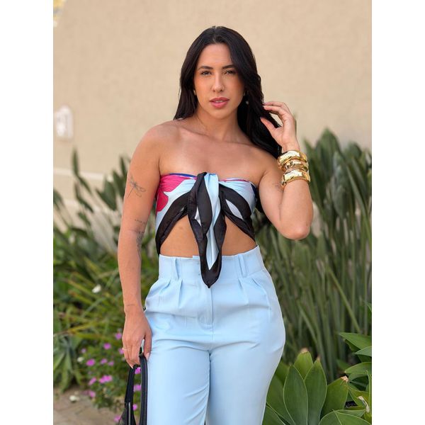 Lenço ESTAMPADO FLORAL VERMELHO AZUL CLARO E AZUL ESCURO