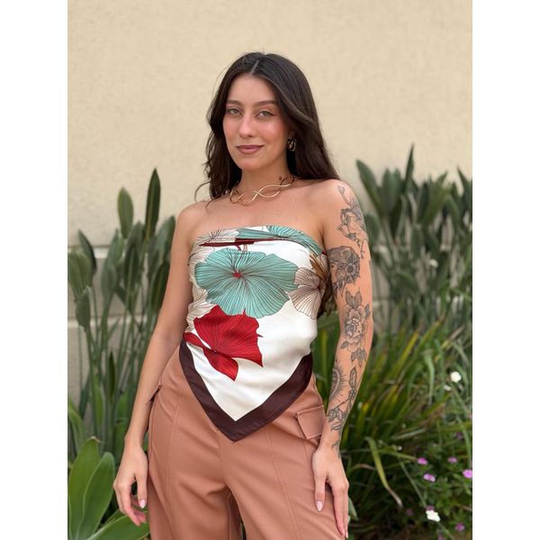 Lenço ESTAMPADO FLORAL VINHO MARROM E VERDE