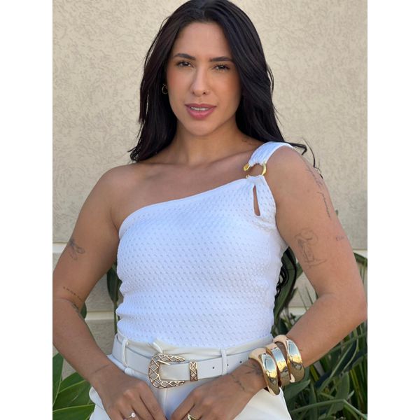 Blusa Nula Manga Tricot com Detalhe em Ferragem OFF WHITE