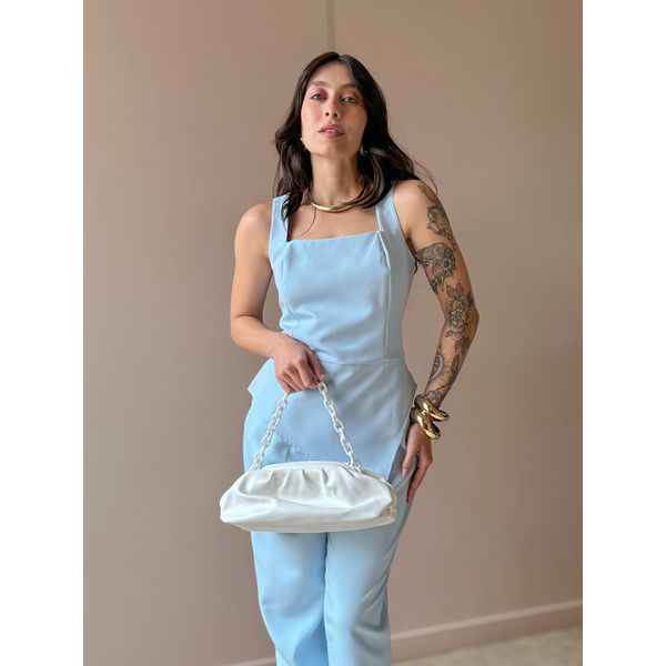 Blusa Peplum Assimétrica em Alfaiataria AZUL BEBE