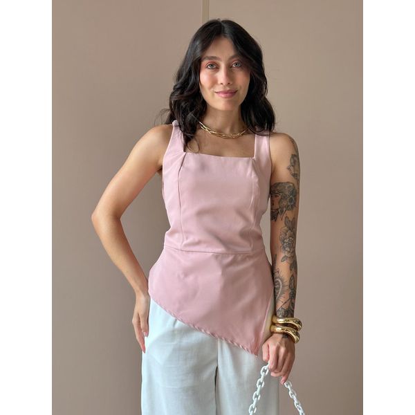 Blusa Peplum Assimétrica em Alfaiataria ROSA BEBE