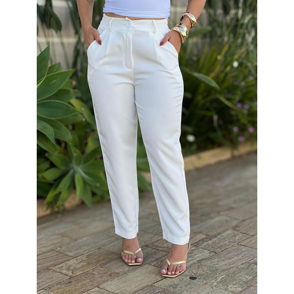 Calça Alfaiataria Joana com Elástico no Cós OFF WHITE
