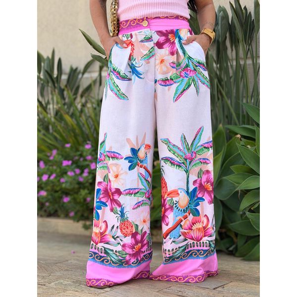 Calça Pantalona Sabrina ESTAMPADO ROSA 