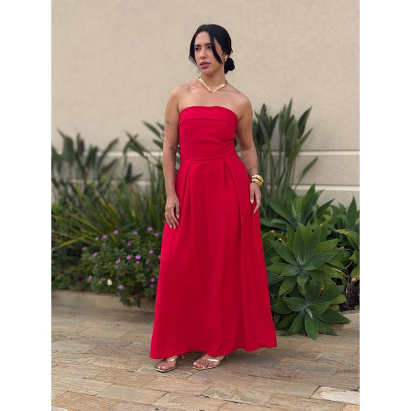 Vestido Midi Josi Sem Alças VERMELHO