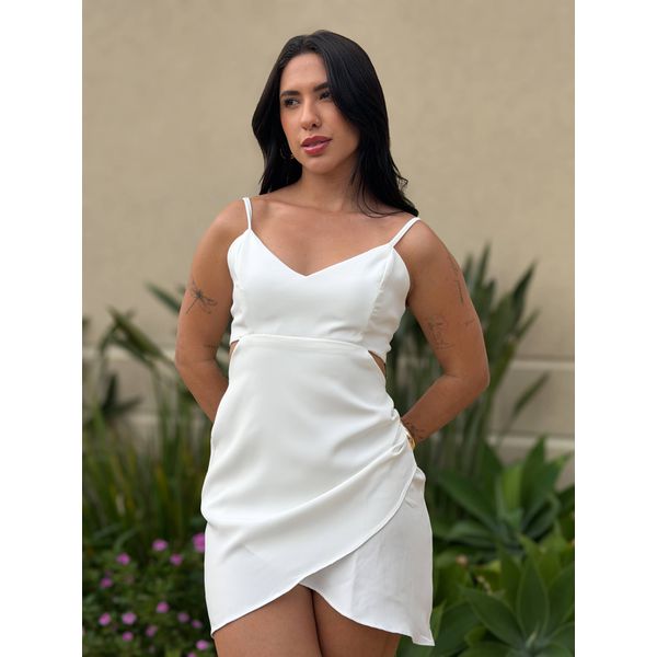 Vestido Cassia Curto em Alfaiataria OFF WHITE
