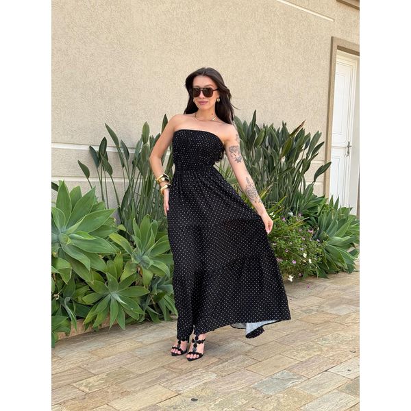 Vestido Dora Midi sem Alças POA FUNDO PRETO