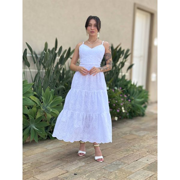 Vestido Midi Dafne em Laise BRANCO