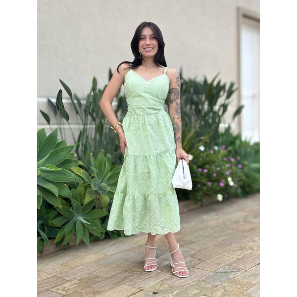 Vestido Midi Dafne em Laise VERDE CLARO