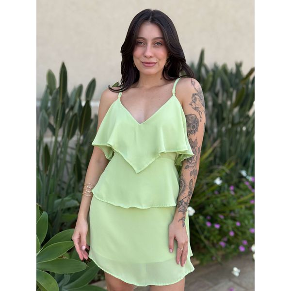 Vestido Curto Penelope com Babados VERDE CLARO