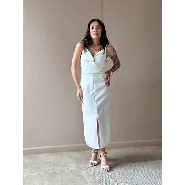 Vestido Midi Poliana em Alfaiataria OFF WHITE