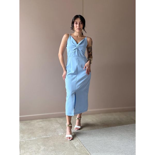 Vestido Midi Poliana em Alfaiataria AZUL CLARO