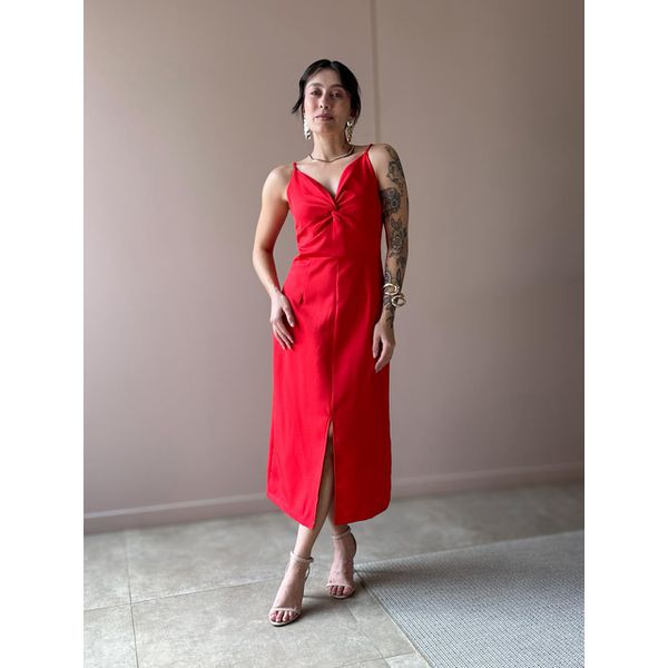 Vestido Midi Poliana em Alfaiataria VERMELHO