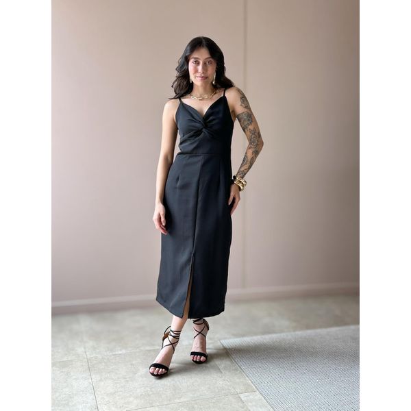 Vestido Midi Poliana em Alfaiataria PRETO