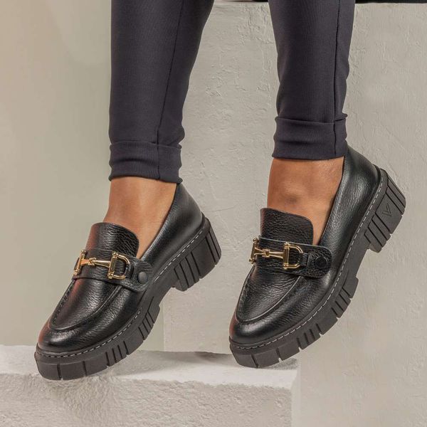 Mocassim Feminino Vittal em Couro Legitimo e Fivela Removível Personalizável - R3040Preto