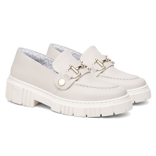 Mocassim Feminino Vittal em Couro Legitimo e Fivela Removível Personalizável - R3040OffWhite