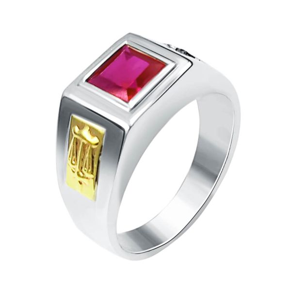 Anel de Formatura Masculino Quadrado Prata 950 Emblemas Ouro 18k