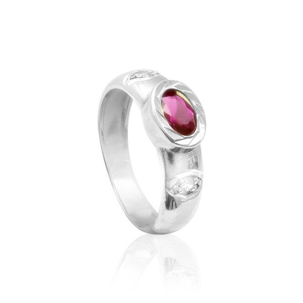 Anel Em Prata 950 Feminino Com Pedra Zircônia Cor Rubi