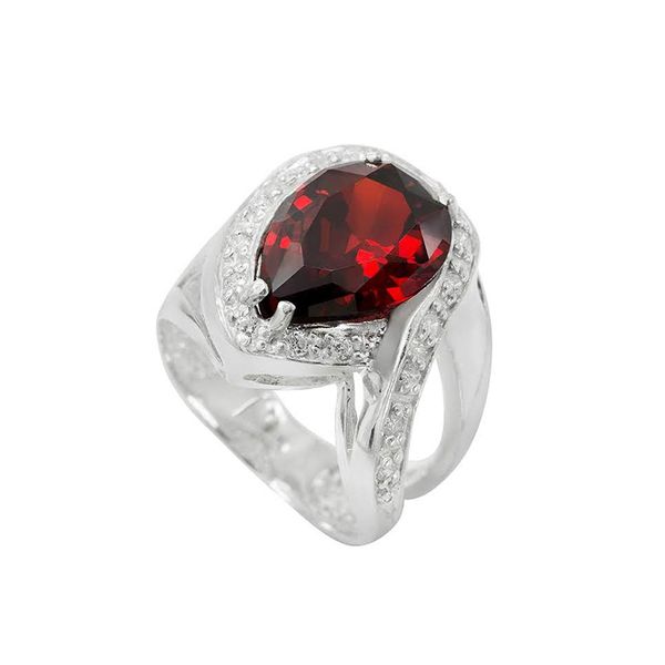 Anel Em Prata 950 Feminino Com Pedra Formato Gota Cor Granada