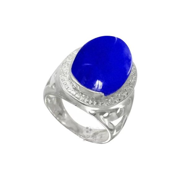 Anel em Prata Feminino com Pedra Natural Dolomita cor Azul Royal