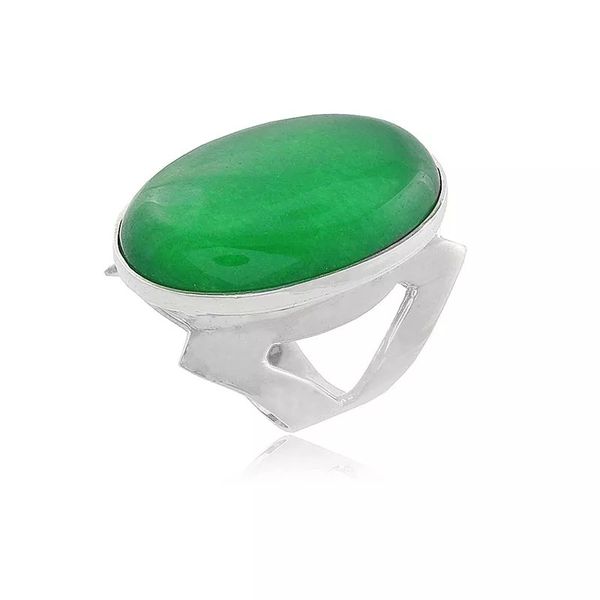 Anel Em Prata Feminino Com Pedra Natural Jade Verde - 43020jvd