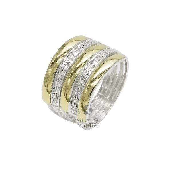 Anel Feminino em Prata 950 com Filetes Ouro 12k 5 Elos