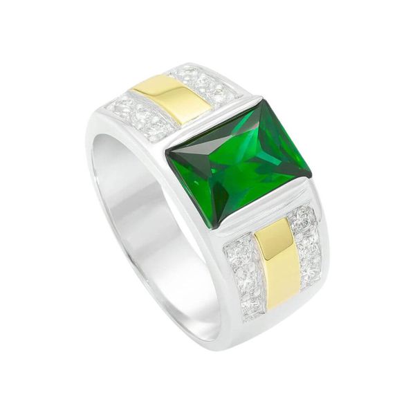Anel Masculino em Prata 950 com Pedra Verde