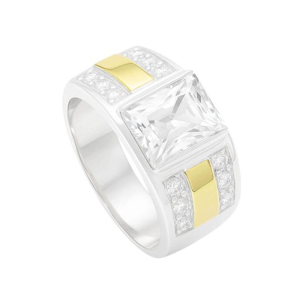 Anel Em Prata 950 Masculino Com Pedras e 2 Filetes De Ouro 12k