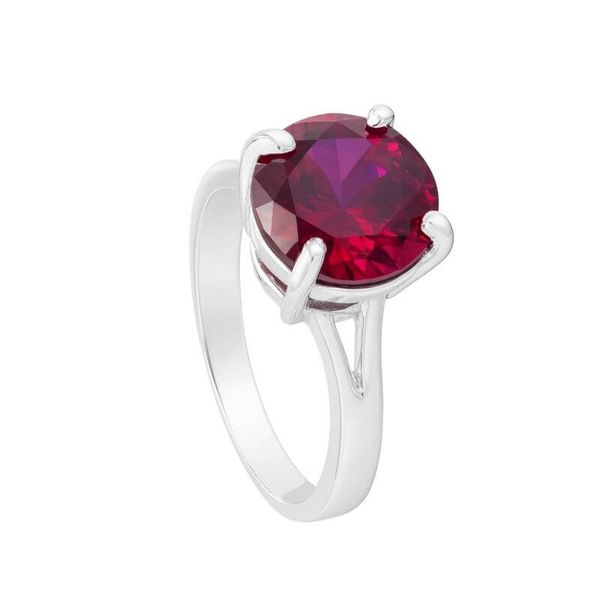 Anel Solitário Em Prata 950 Com Pedra Zircônia Cor Vermelha Rubi