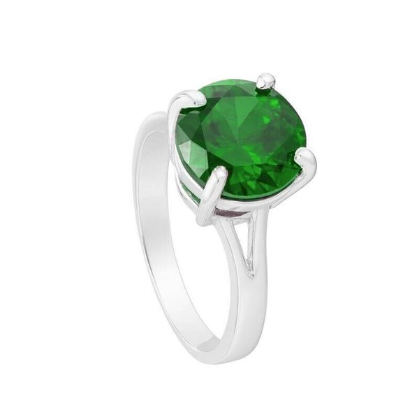 Anel Em Prata Feminino Modelo Solitário Com Pedra Zircônia Cor Verde Esmeralda