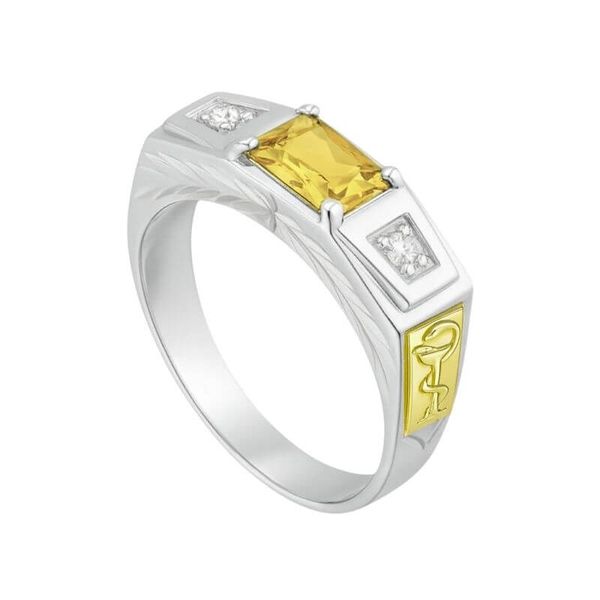 Anel em Prata Formatura Farmácia Pedra Retangula Embelas Ouro 18k