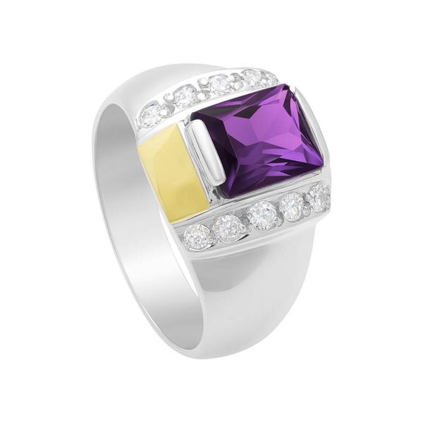 Anel Masculino em Prata 950 com Pedra Roxa