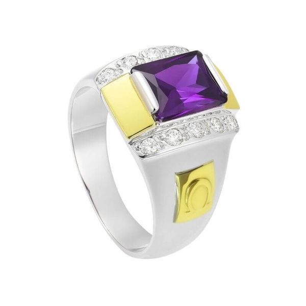Anel em Prata Formatura Masculino Pedra Retangular Grande